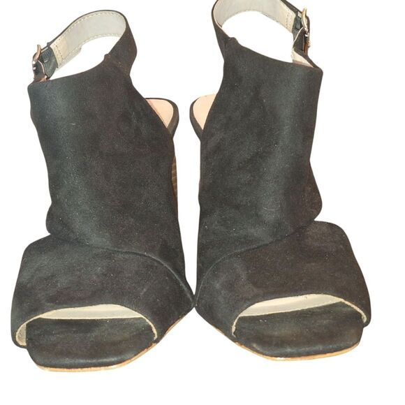 Madden NYC Chunky Stacked Heel Sandal Slingback Black Micro Suede 5" size 10M - Picture 7 of 16